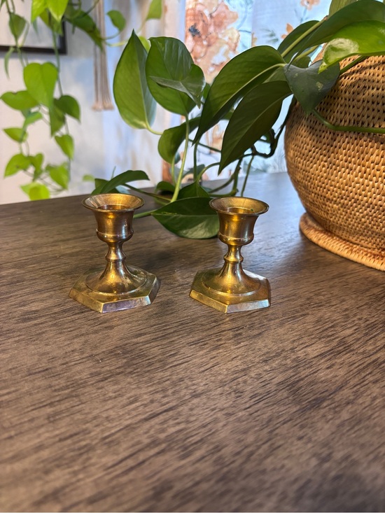 Other - Vintage Brass Mini Candlestick Pair - Gold Finish
